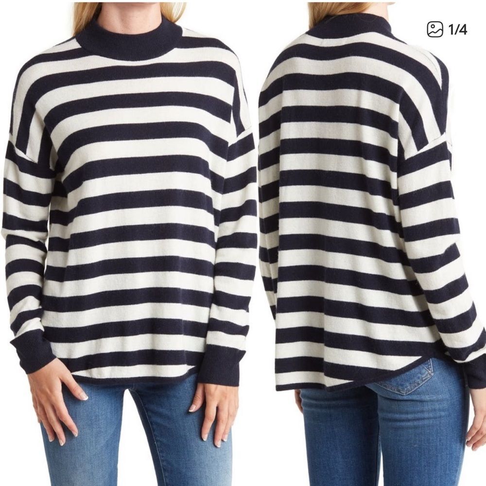 Madewell Ashbury Mockneck striped sweater Navy White Womens alpaca wool XXL NWT